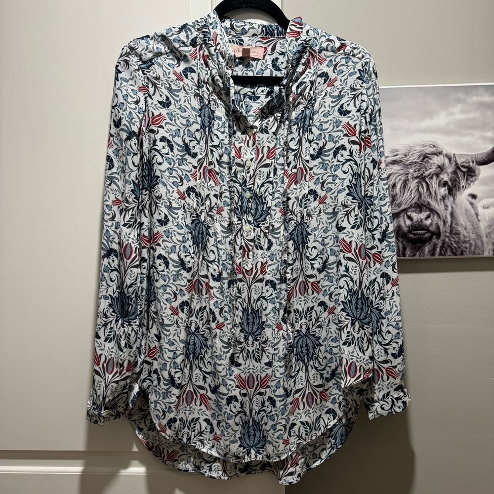 Philosophy White Shirt with Blue & Red Floral Print